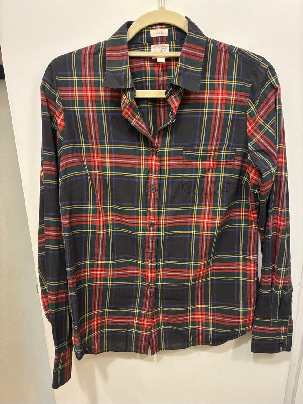 J. Crew Women’s Red & Navy Plaid Button-Up Shirt Preppy Coastal Heritage